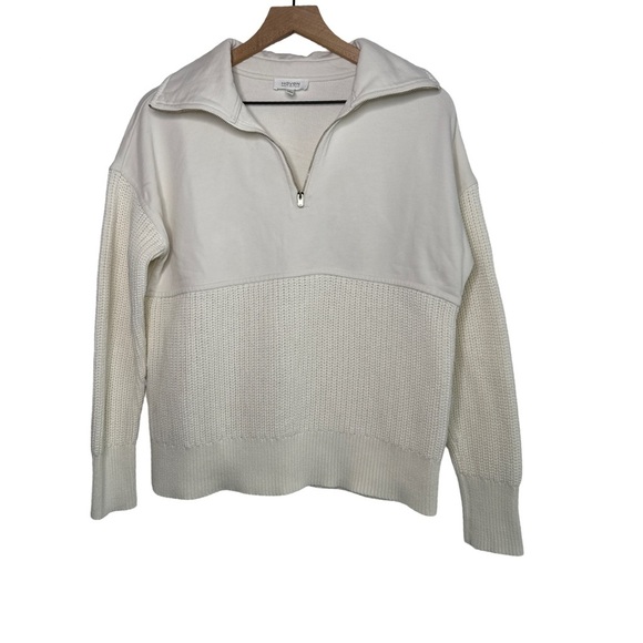 Haven Well Within Half-Zip Pullover Organic Cotton Small Cream Textured Knit - Picture 4 of 7